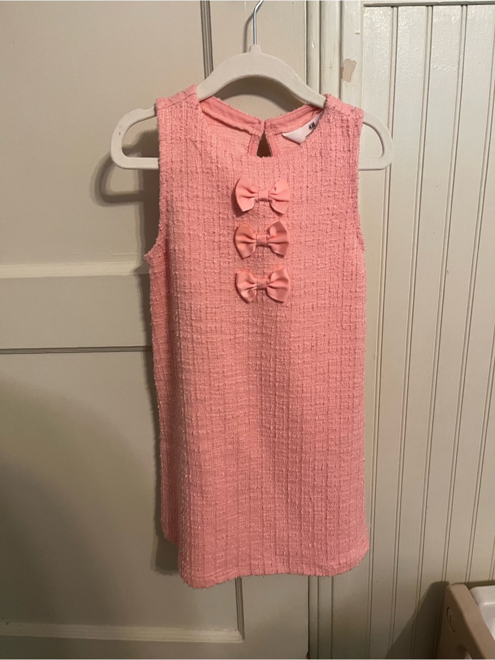 Girls’ H&M Pink Textured Sleeveless Dress with Triple Bows